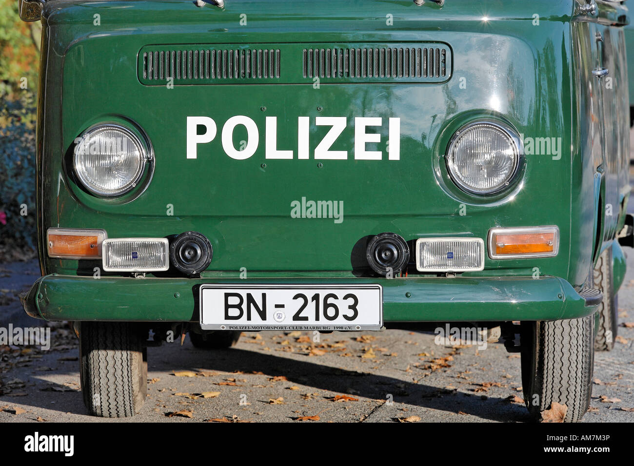 Front of a personal carrier van of the German police, VW, from the sixties, Germany Stock Photo