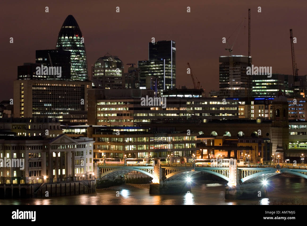 City of London Skyline at Night. Stock Photo