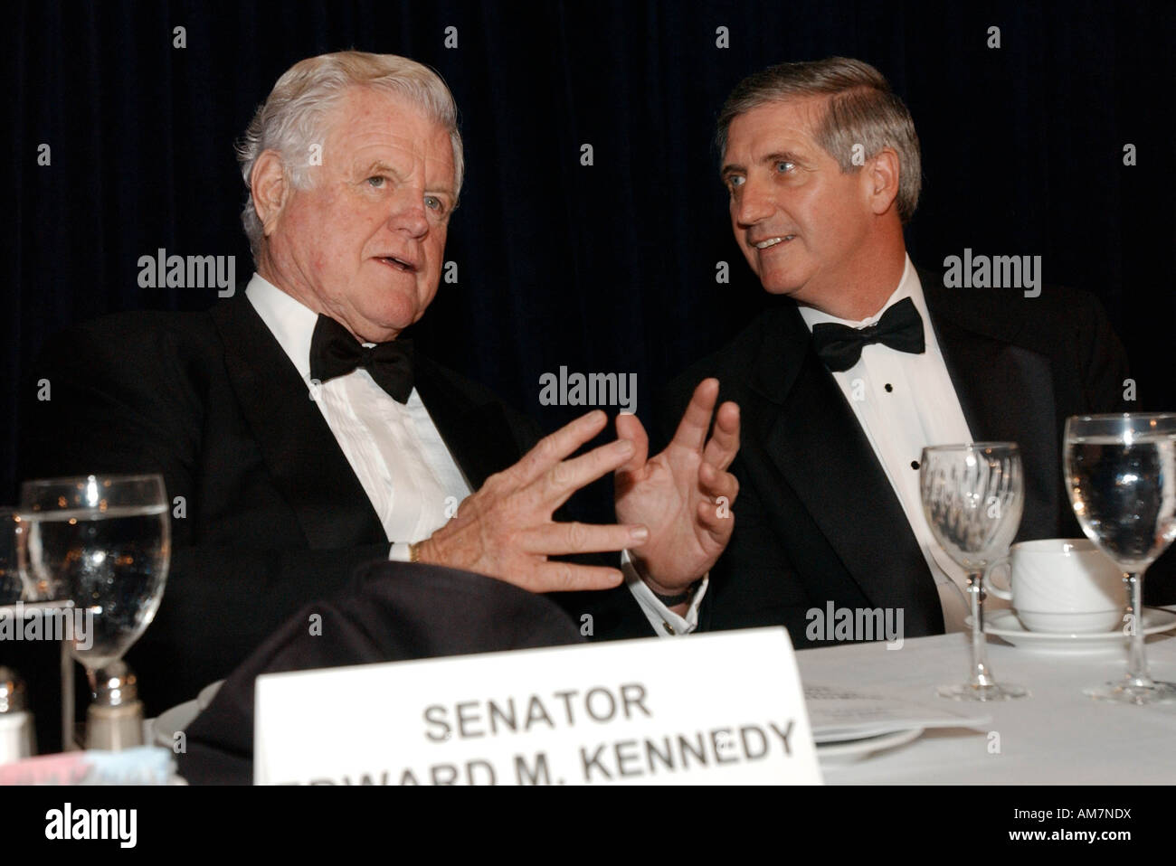 Senator Ted Kennedy and Andrew Card White House Cheif of Staff speak during 15th Annual Roast for Spina Bifida which honored Don Stock Photo