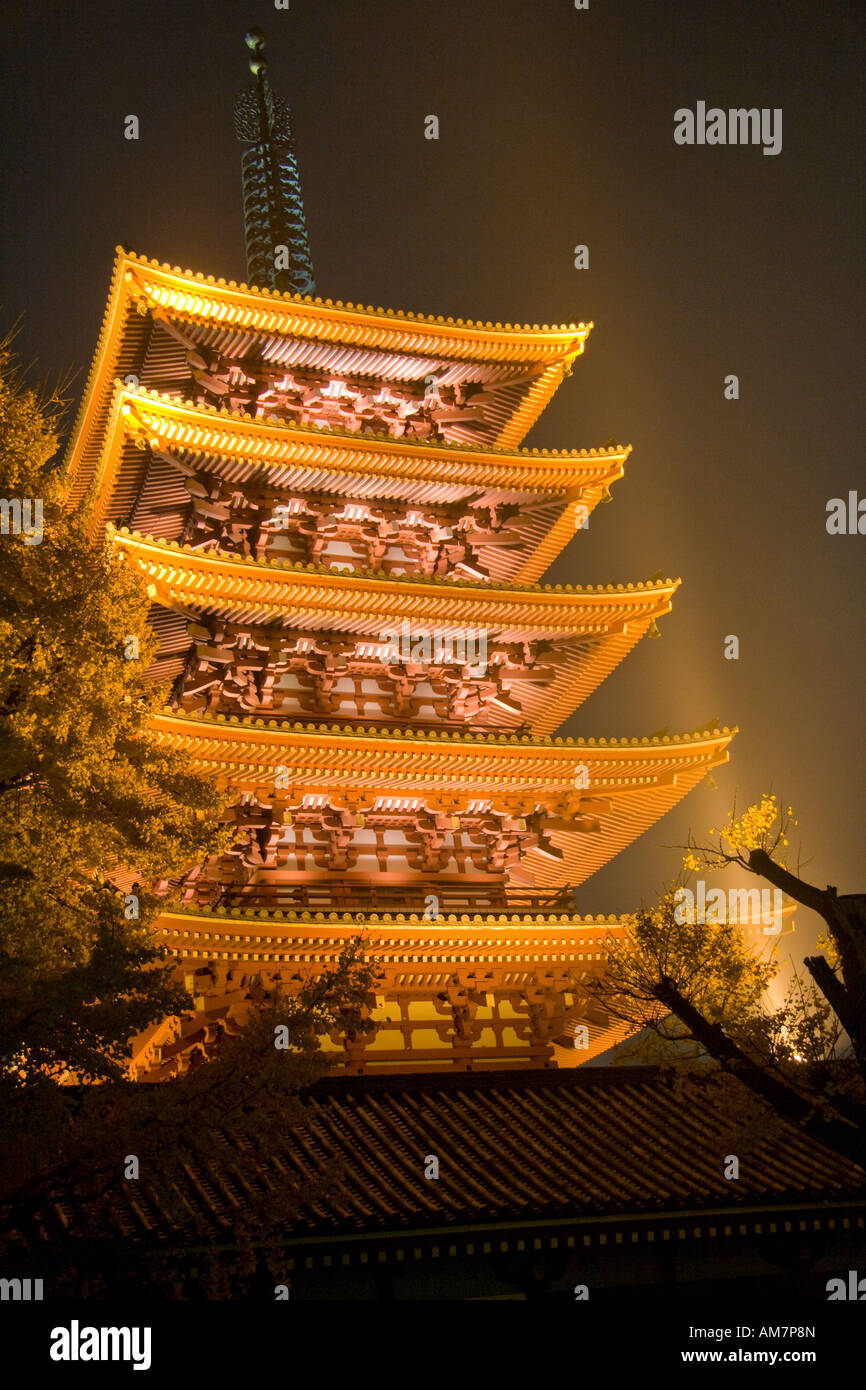 The five storey pagoda near the Senso-ji Temple in Tokyo, Japan Stock Photo
