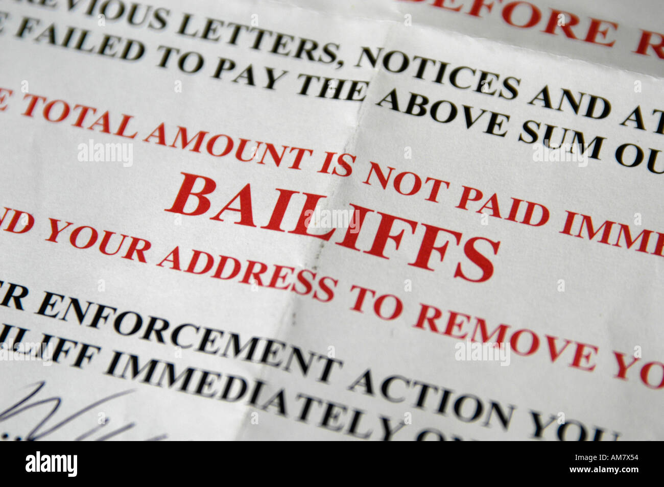 Bailiffs warning letter England UK Stock Photo