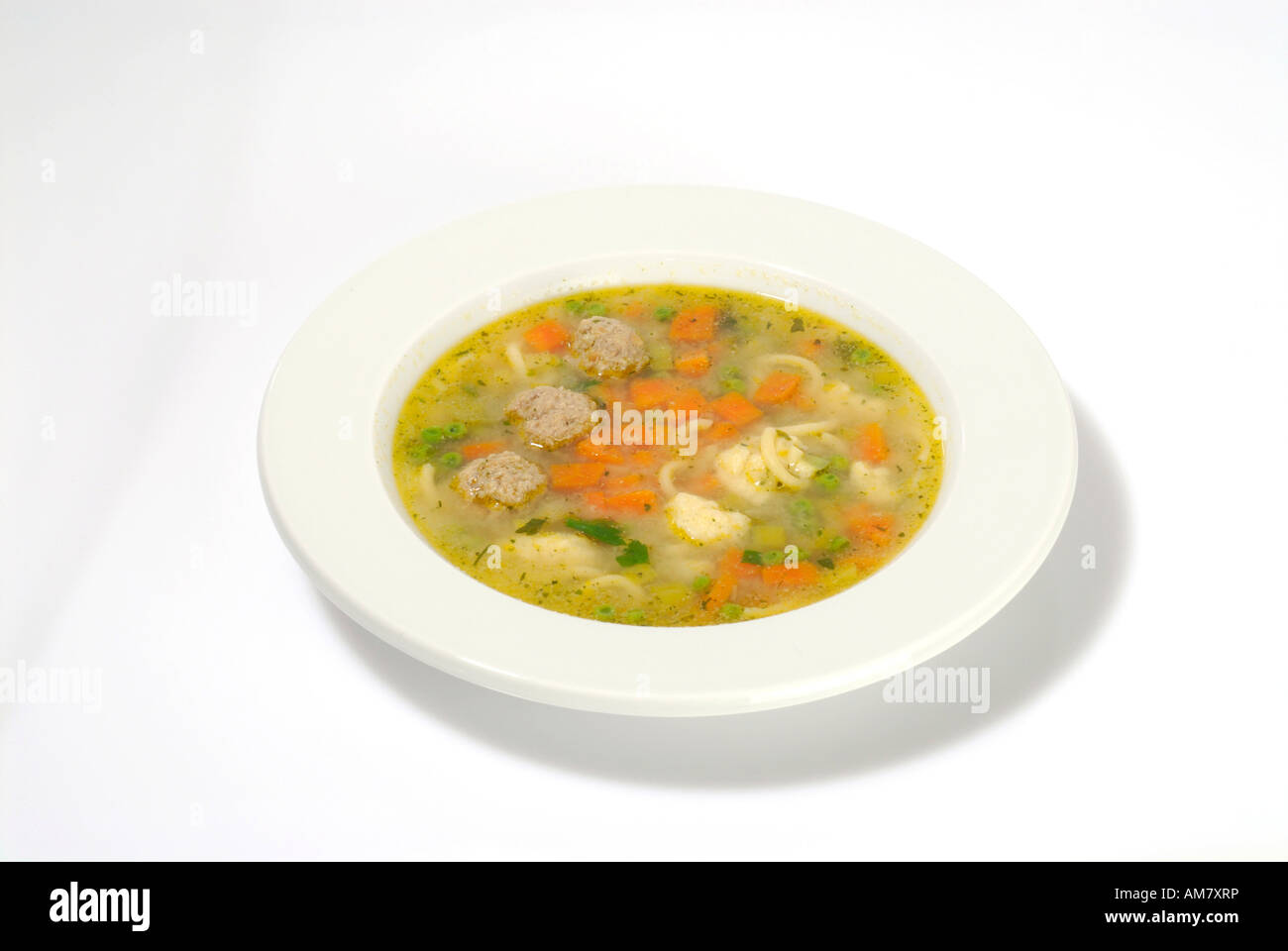 Plate with noodle soup Stock Photo