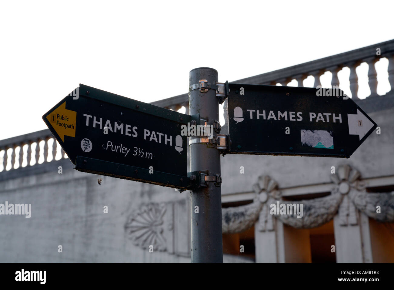 Thames Path sign on the south bank by Caversham Bridge in Reading 1 Stock Photo