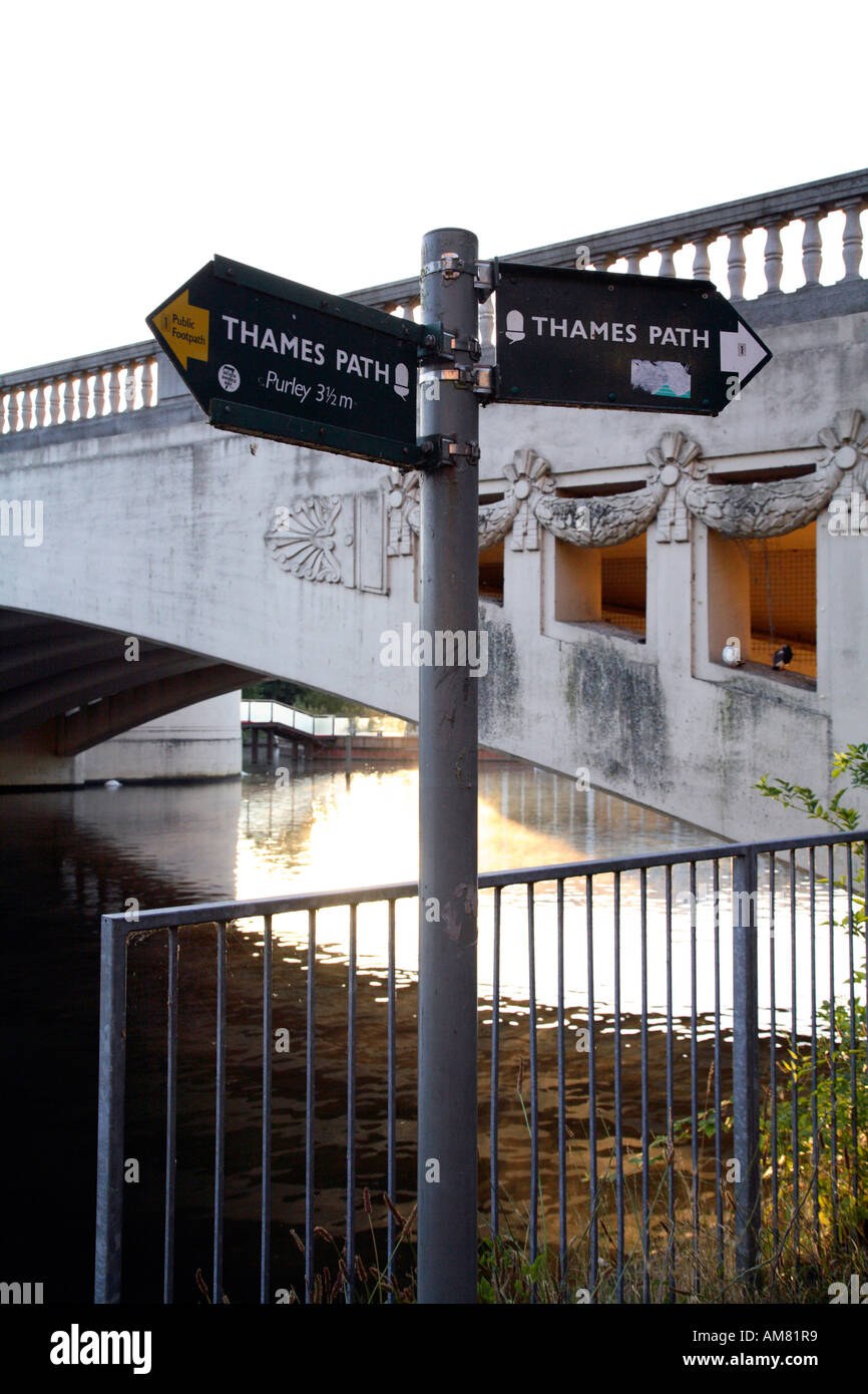 Thames Path sign on the south bank by Caversham Bridge in Reading 1 Stock Photo