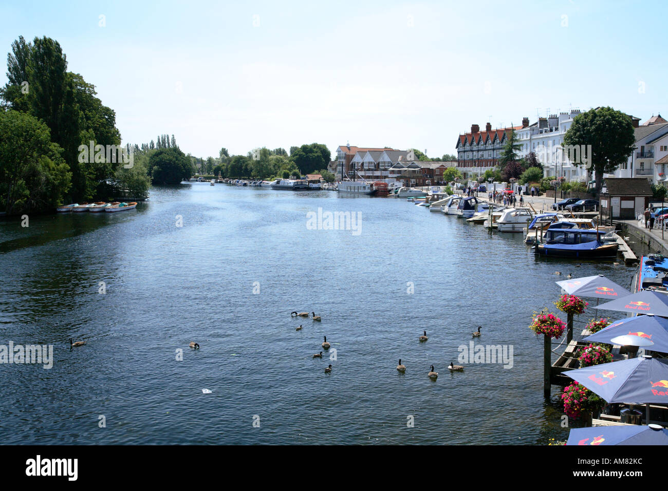 View looking upstream of river Thames from Henley on Thames road bridge