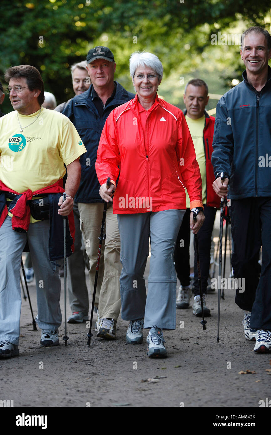 Public transport network Rhein-Sieg, Nordic Walking event, double olympic champion 1972, Heide Ecker-Rosendahl Stock Photo