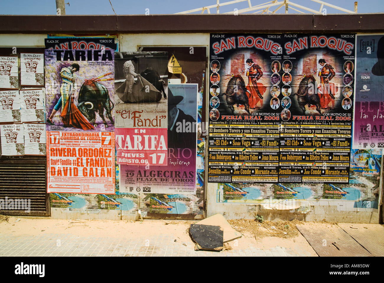 bullfight posters on wall in Tarifa Spain Stock Photo