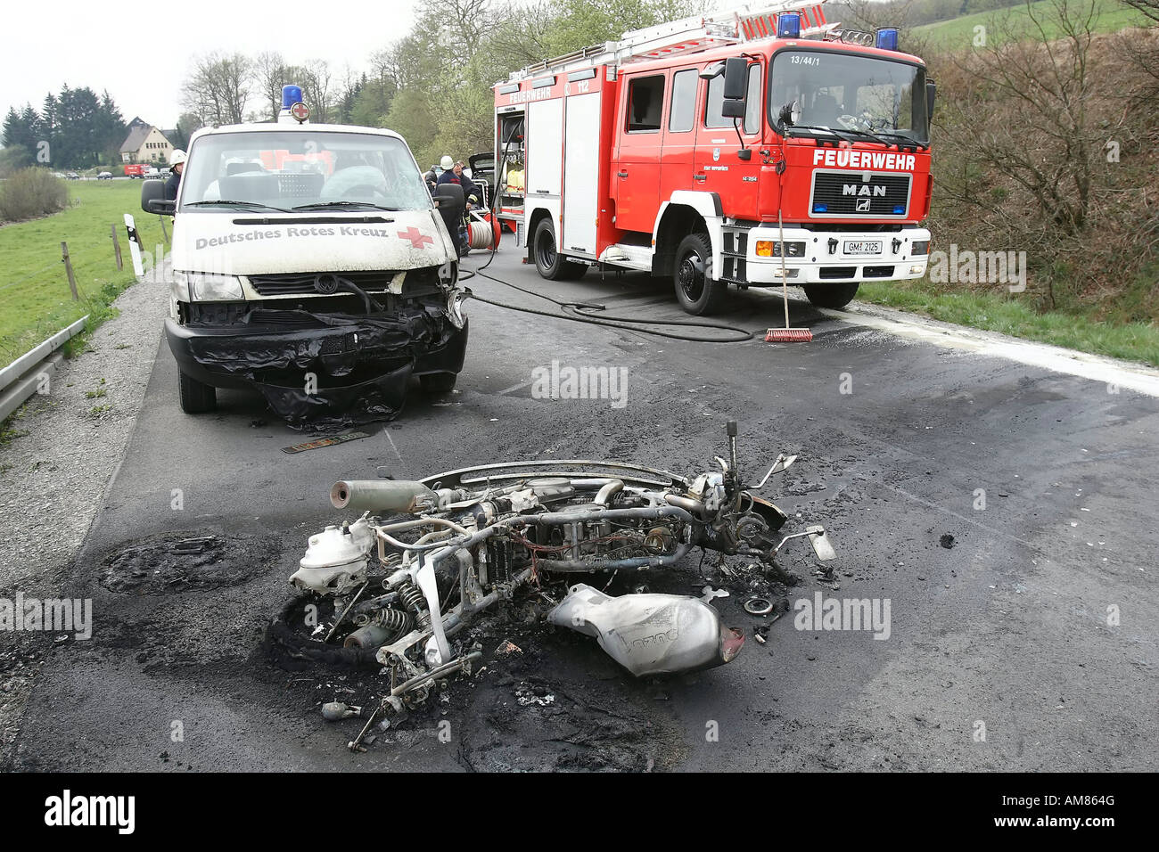 Motorcycle crash Stock Photo