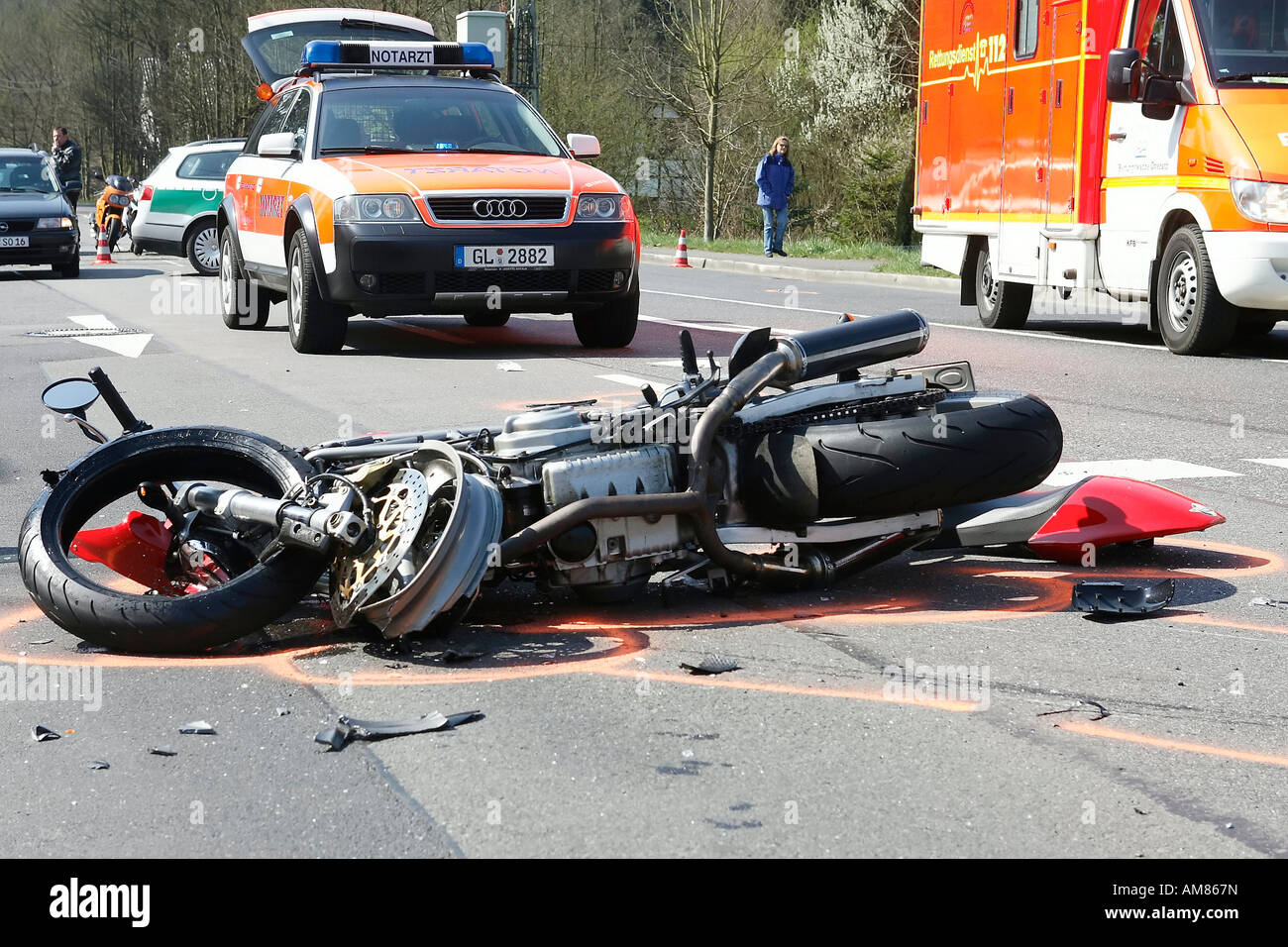Motorcycle accident Stock Photo