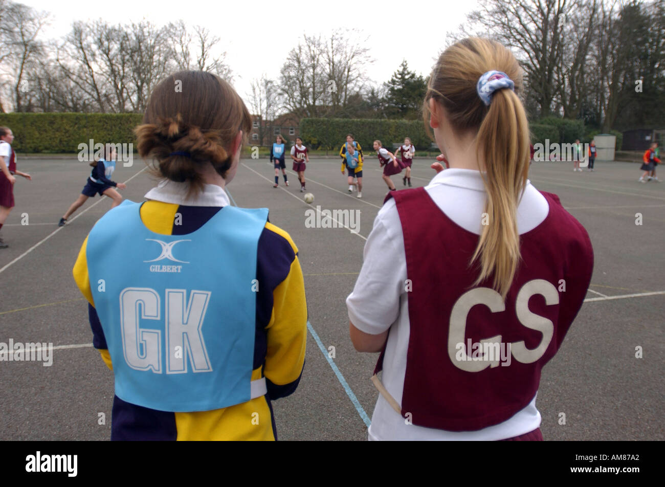 Girls playing netball at a Primary School in England UK Stock Photo