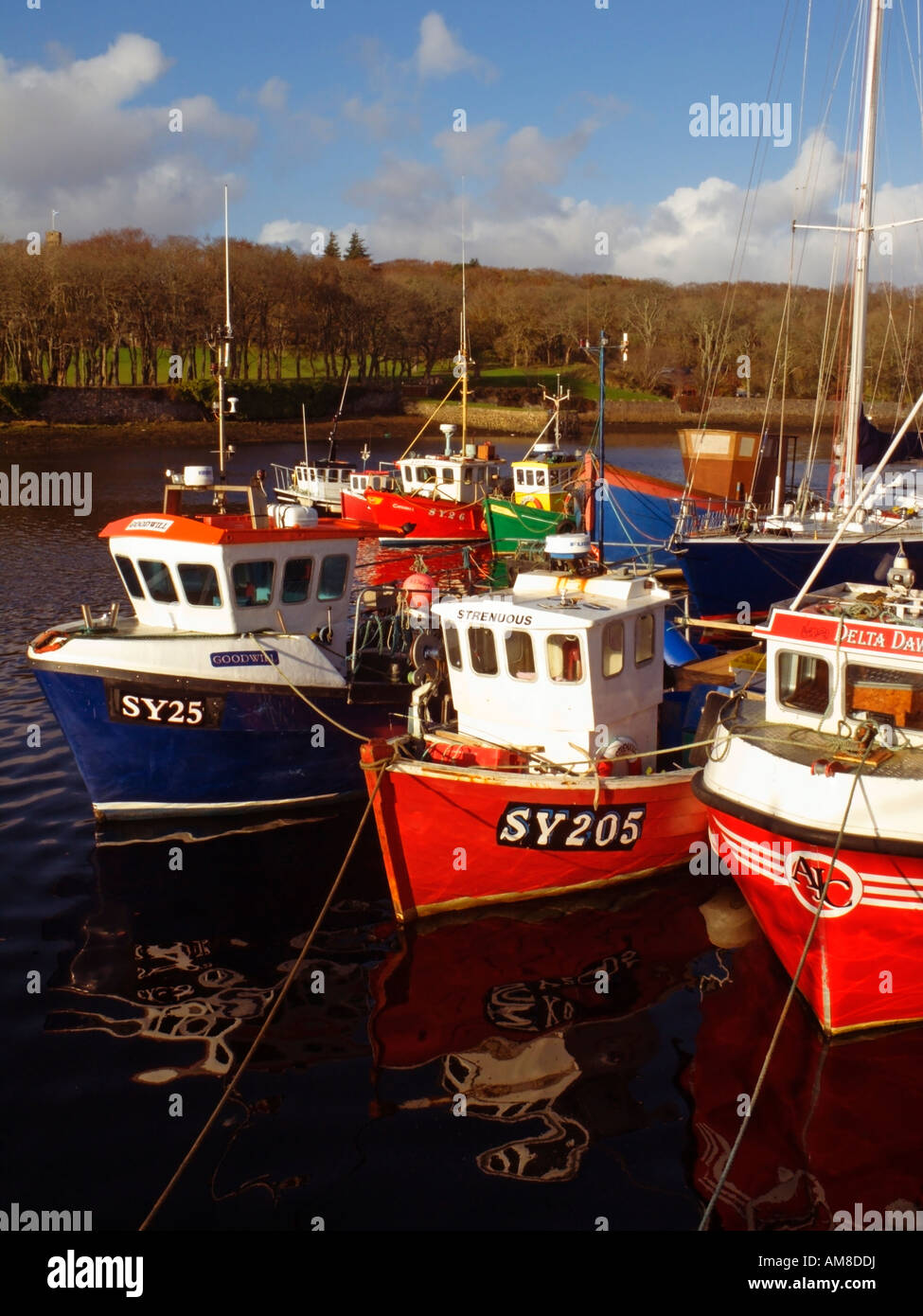 Fishing boats moored Cromwell Street Quay Stornoway Harbour Stornoway Isle of Lewes Outer Hebrides Western Isles Scotland Stock Photo