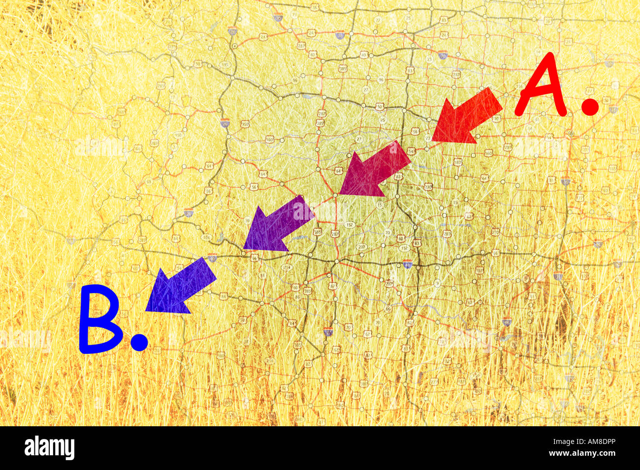 Arrows marking a path between point A and point B Stock Photo Alamy