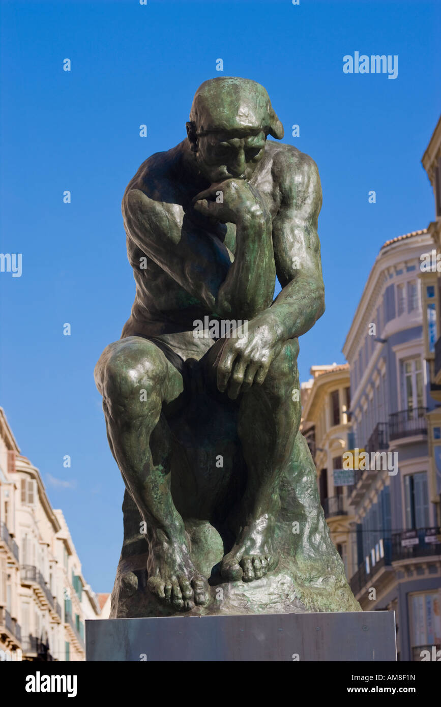 The Thinker by French artist Auguste Rodin on display in Calle Larios Malaga Spain December 2007 Stock Photo