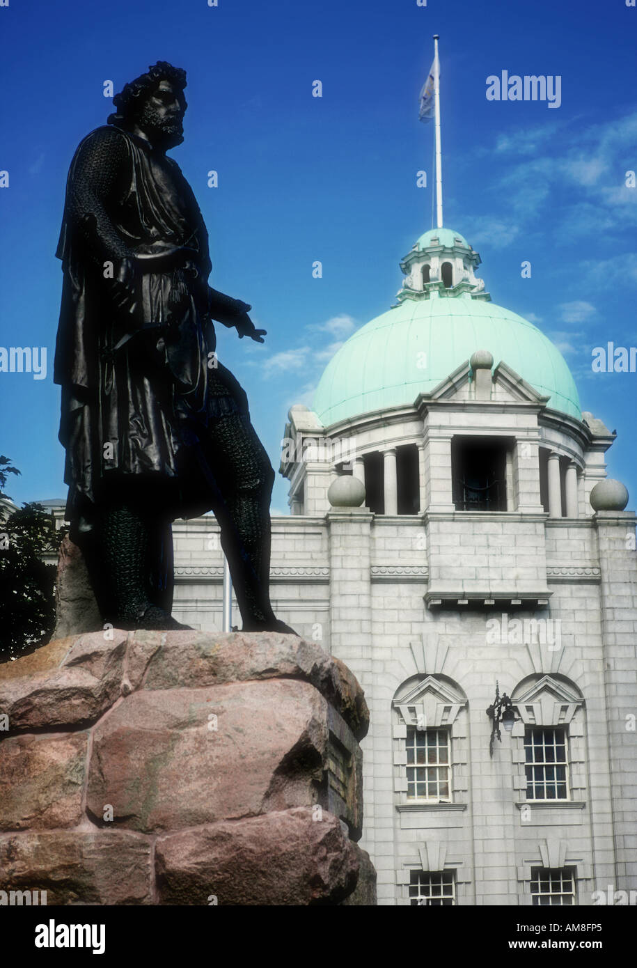 A artistic image of William Wallace statue and his majesty's theatre in