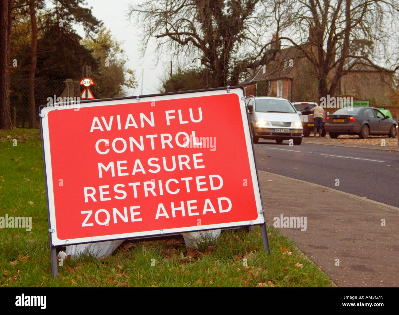 Avian Flu Control Measure Restricted Zone Ends sign. Known also as Avian influenza or Bird flu Stock Photo