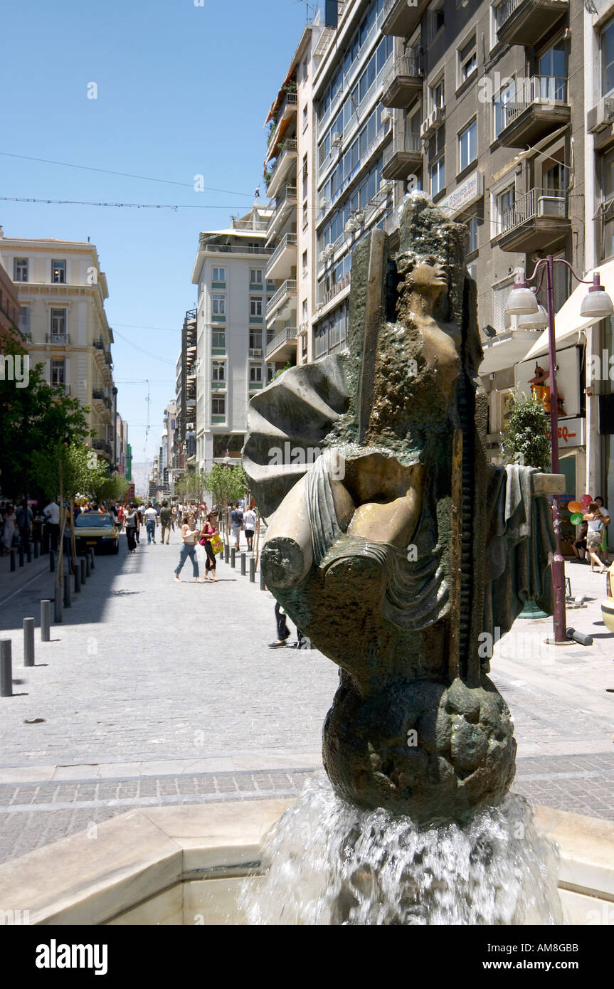 Fountain in Ermou St Athens Greece Stock Photo - Alamy