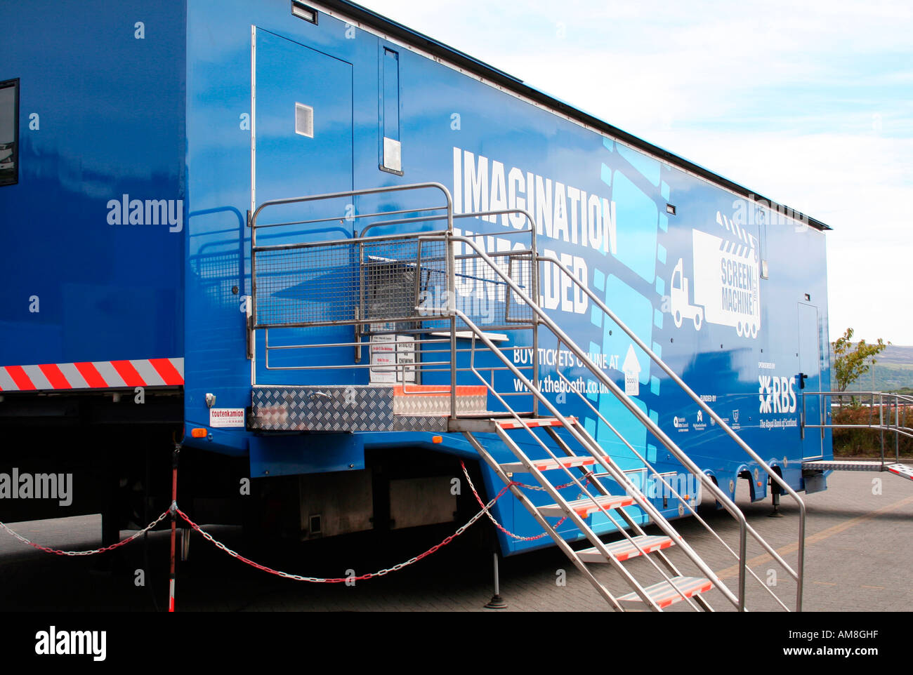 MMobile cinema truck, Tobermory, Isle of Mull, Argyll,  West Coast of Scotland, UK Stock Photo