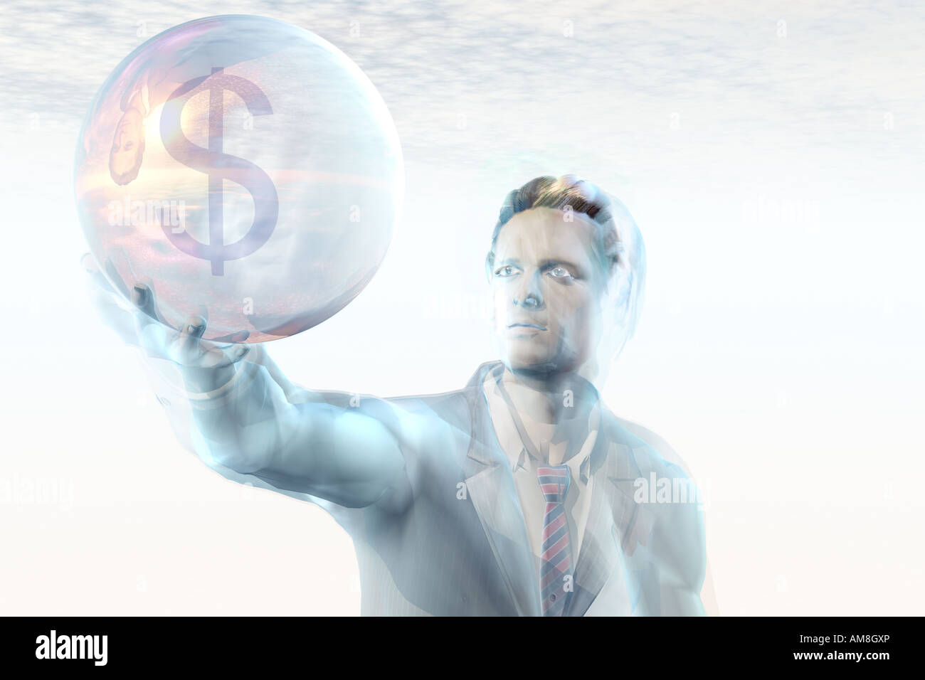 Businessman holding a financial crystal ball Stock Photo - Alamy