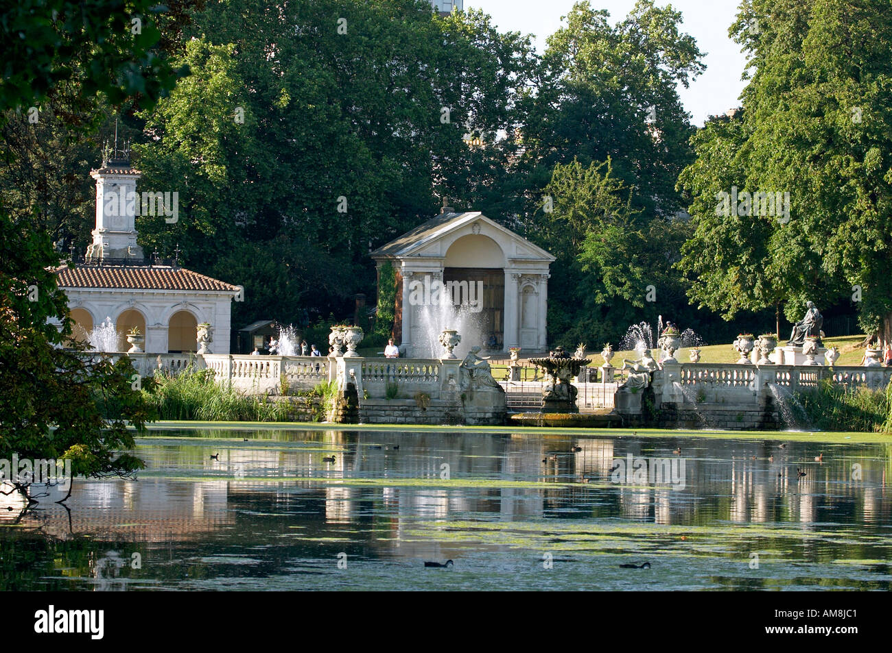 Italian Gardens with sculptures statues fountains and pond Hyde Park