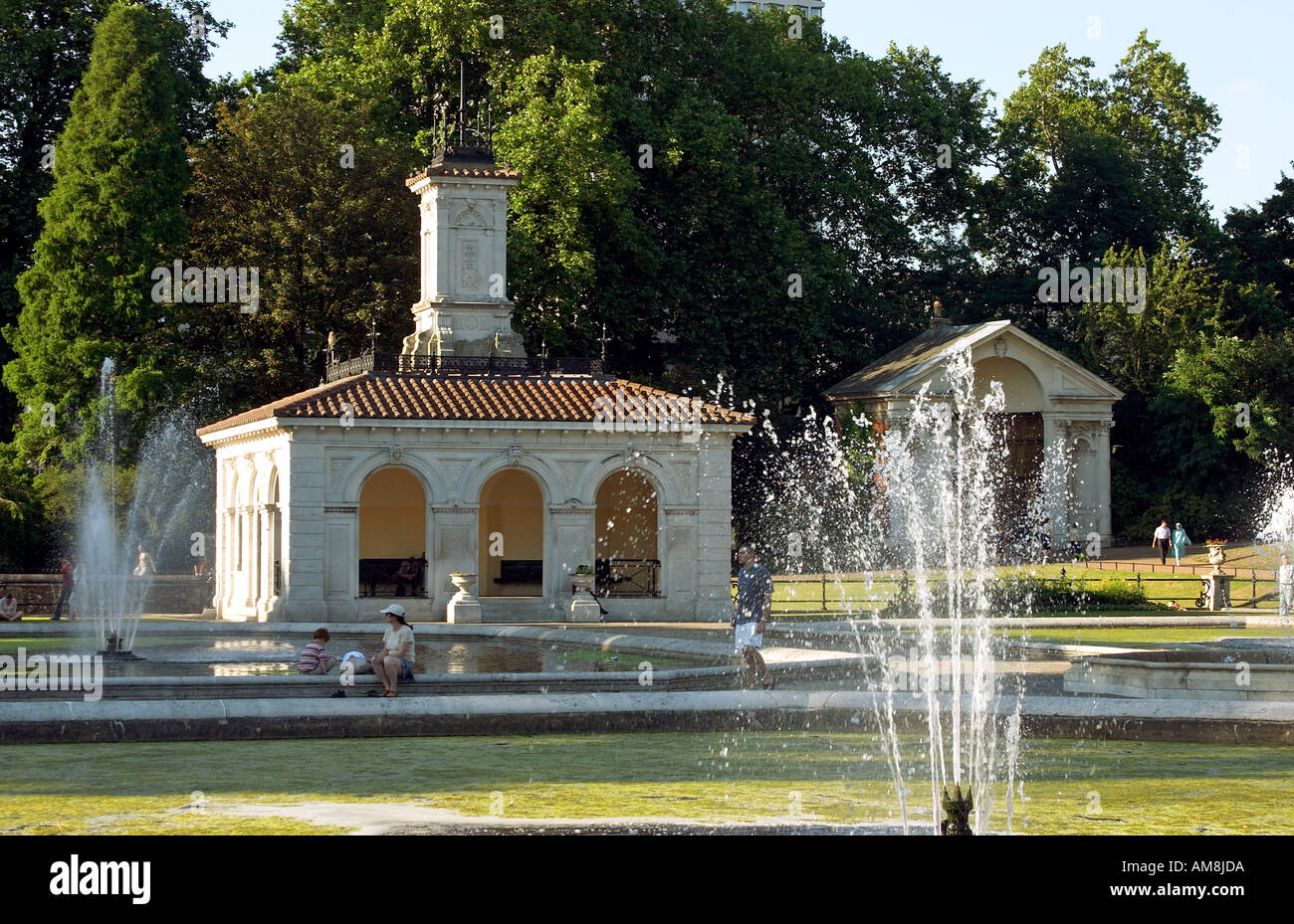 Italian Gardens with sculptures statues fountains and pond Hyde Park