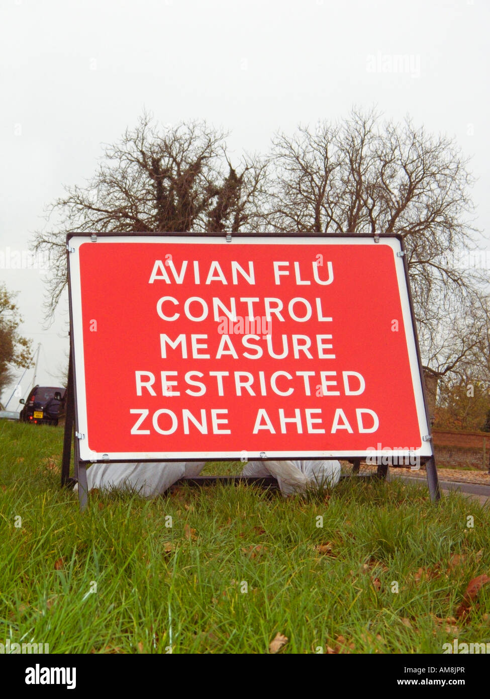 Avian Flu Control Measure Restricted Zone Ends sign. Known also as