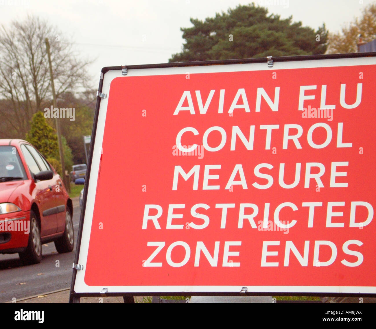 Avian Flu Control Measure Restricted Zone Ends sign. Known also as Avian influenza or Bird flu Stock Photo