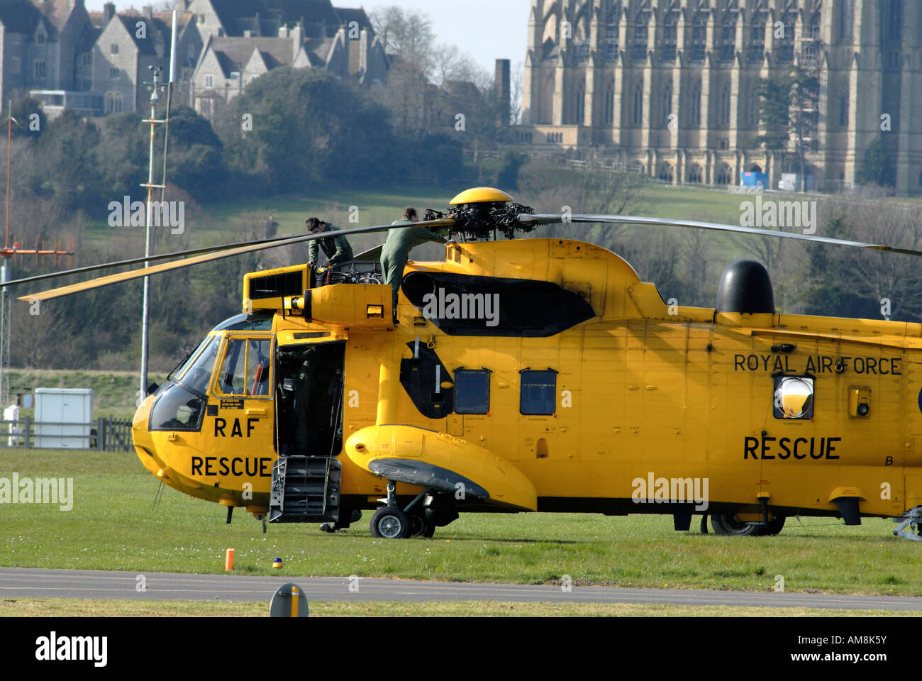 RAF westland 'air sea rescue' helicopter refuleling at Shorham (Brighton City) Airport Stock Photo