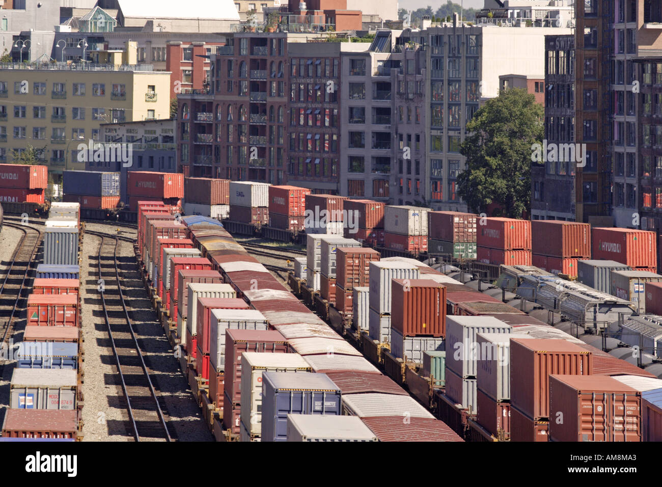 Aerial view of freight trains in Vancouver Canada Stock Photo Alamy