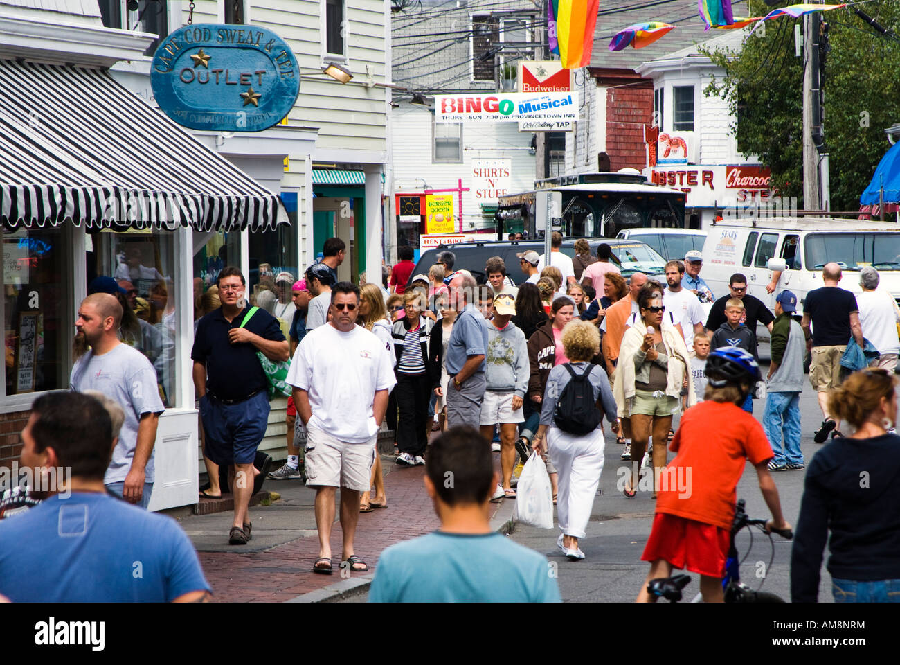 Tourists shopping along Commerce Street Provincetown Cape Cod MA Stock