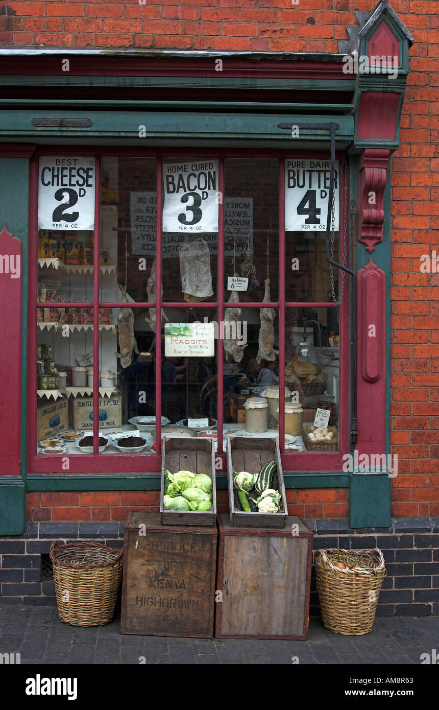 Black Country Museum Dudley shop front of a typical grocers shop of
