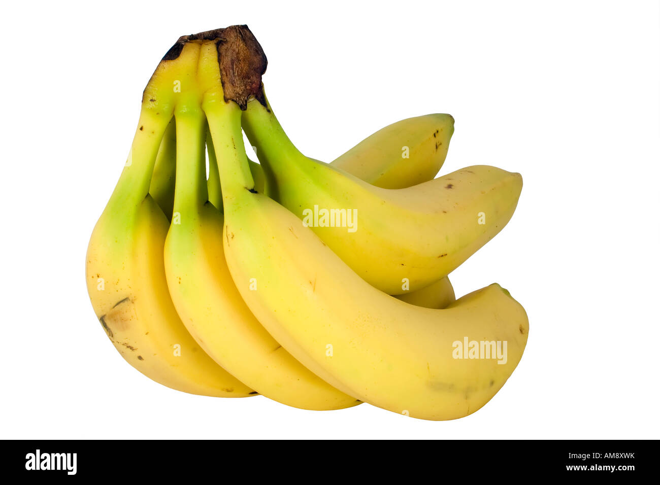 Cluster of ripe bananas isolated on white background Stock Photo