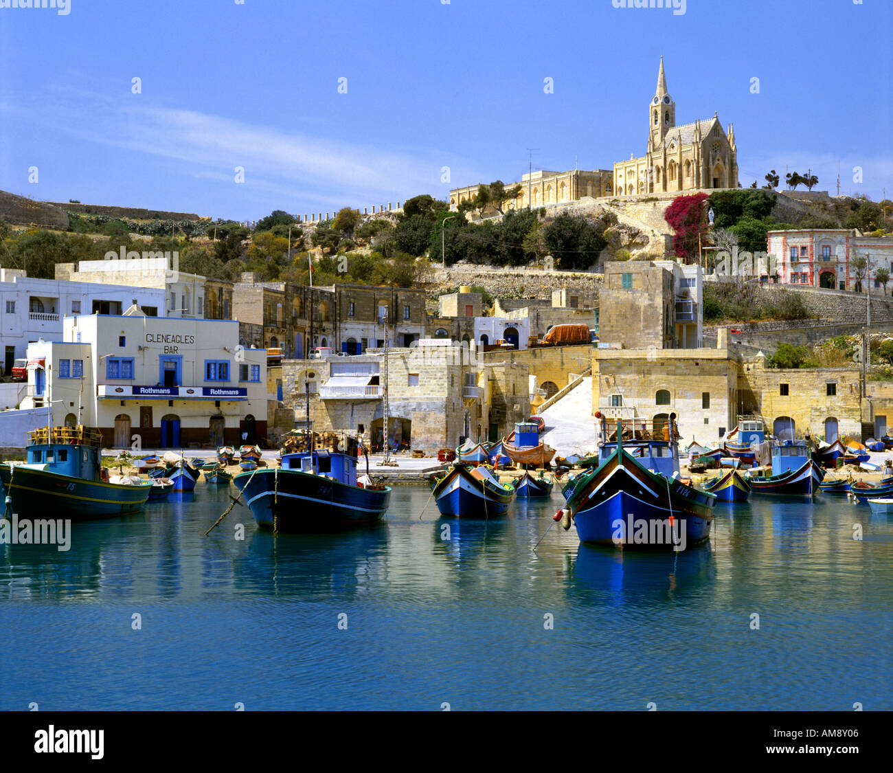 MT - ISLAND OF GOZO: Mgarr Harbour and Our Lady of Lourdes Stock Photo