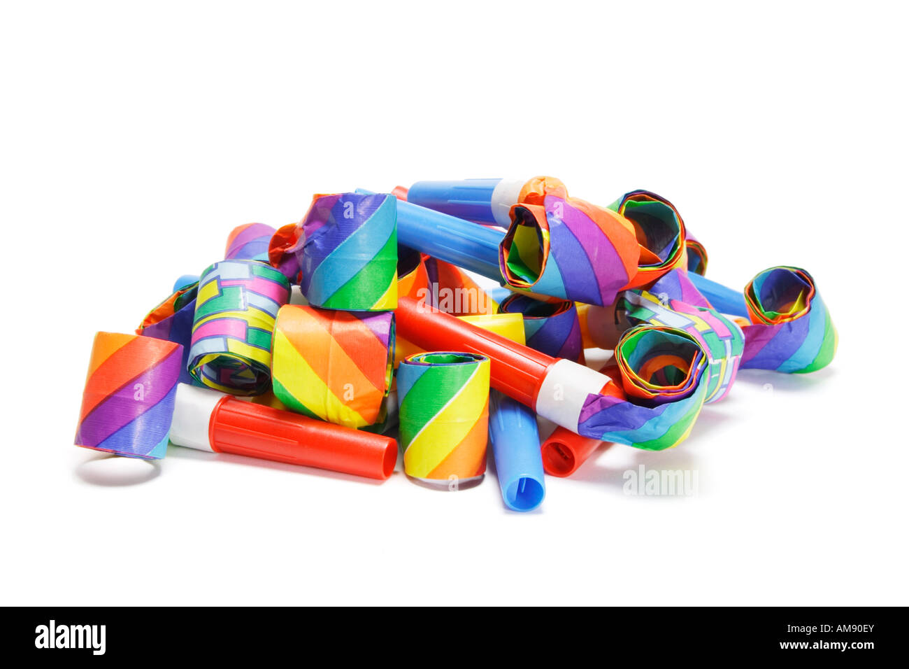 Party Blowers on White Background Stock Photo - Alamy