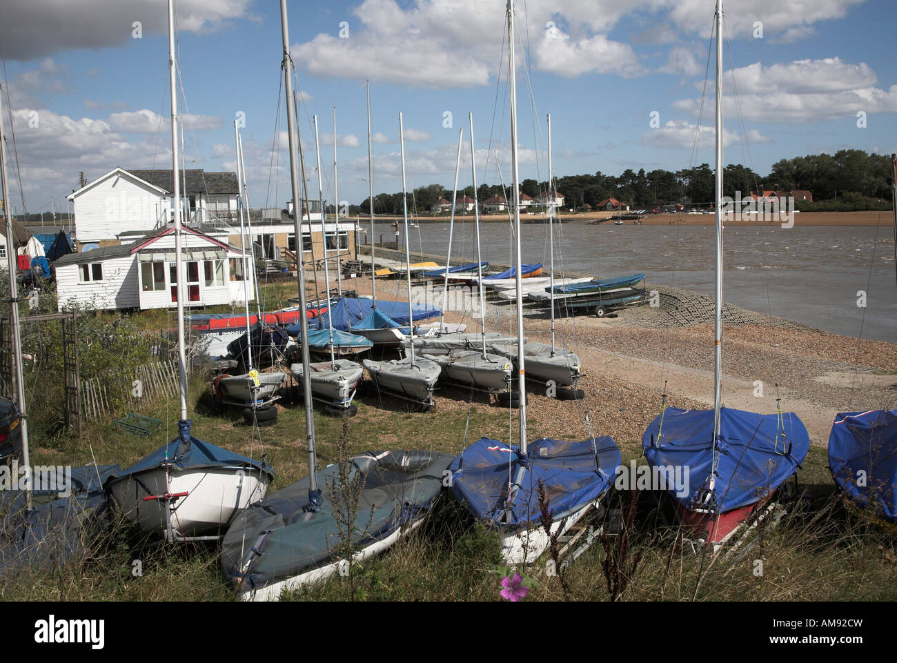 Sailing club and boats Felixstowe Ferry at the mouth of the River Deben