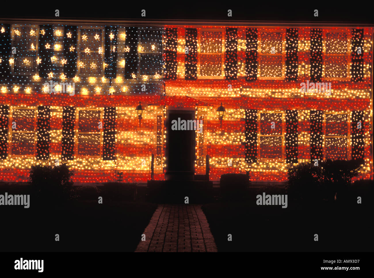 House Decorated Like American Flag Stock Photo