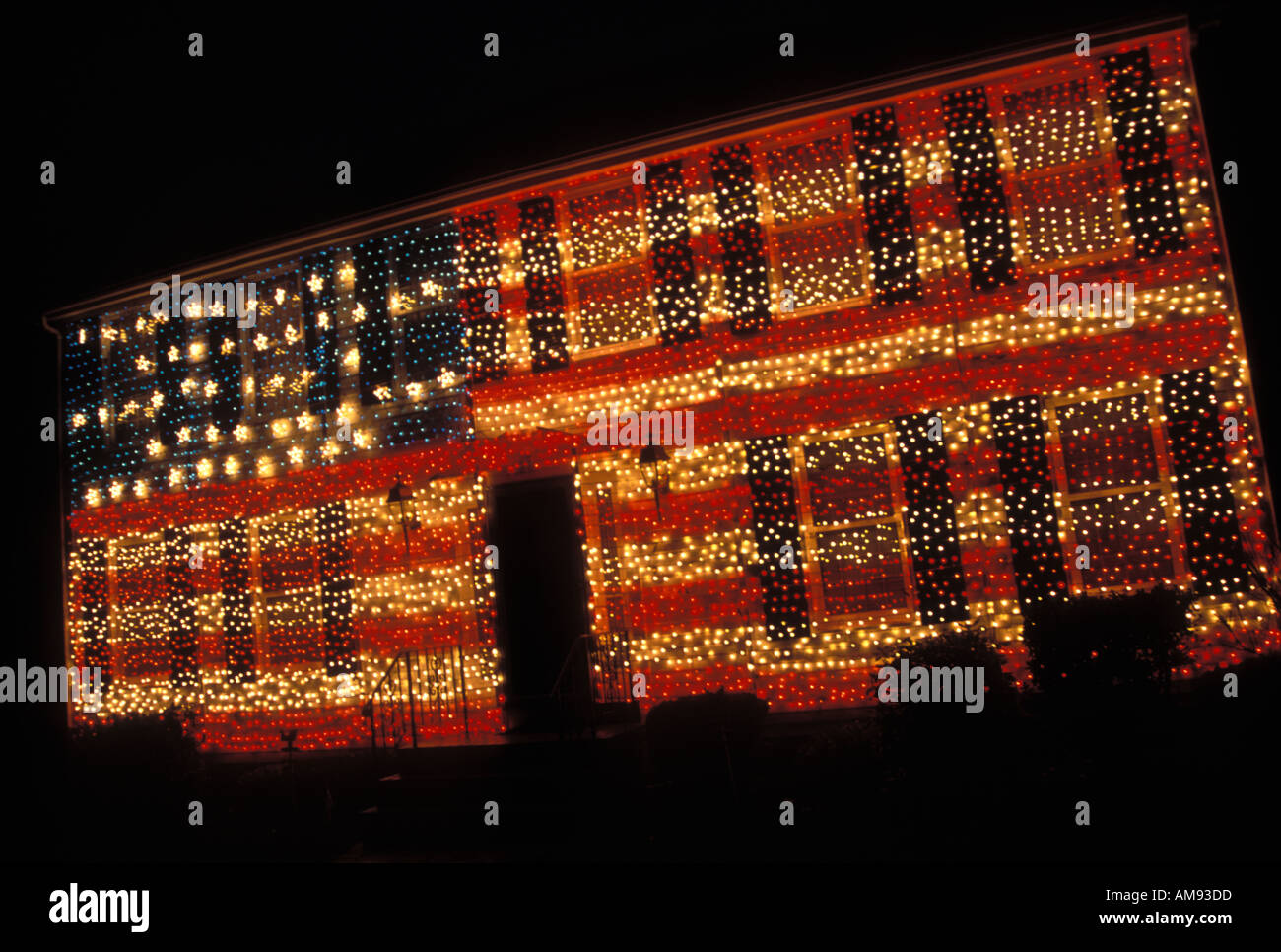 House Decorated Like American Flag Stock Photo