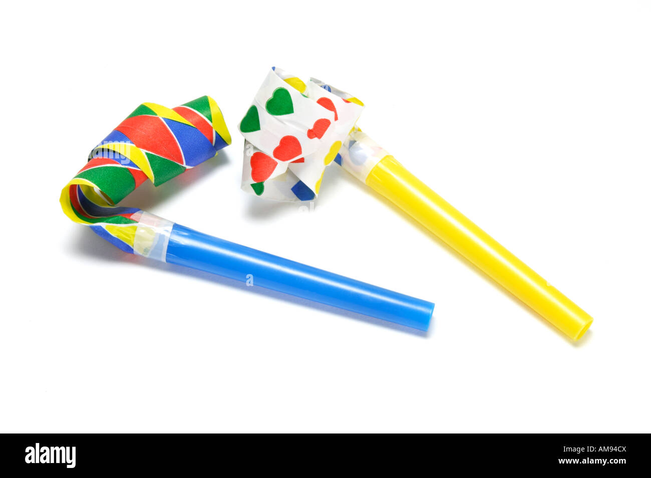 Party Blowers on White Background Stock Photo - Alamy