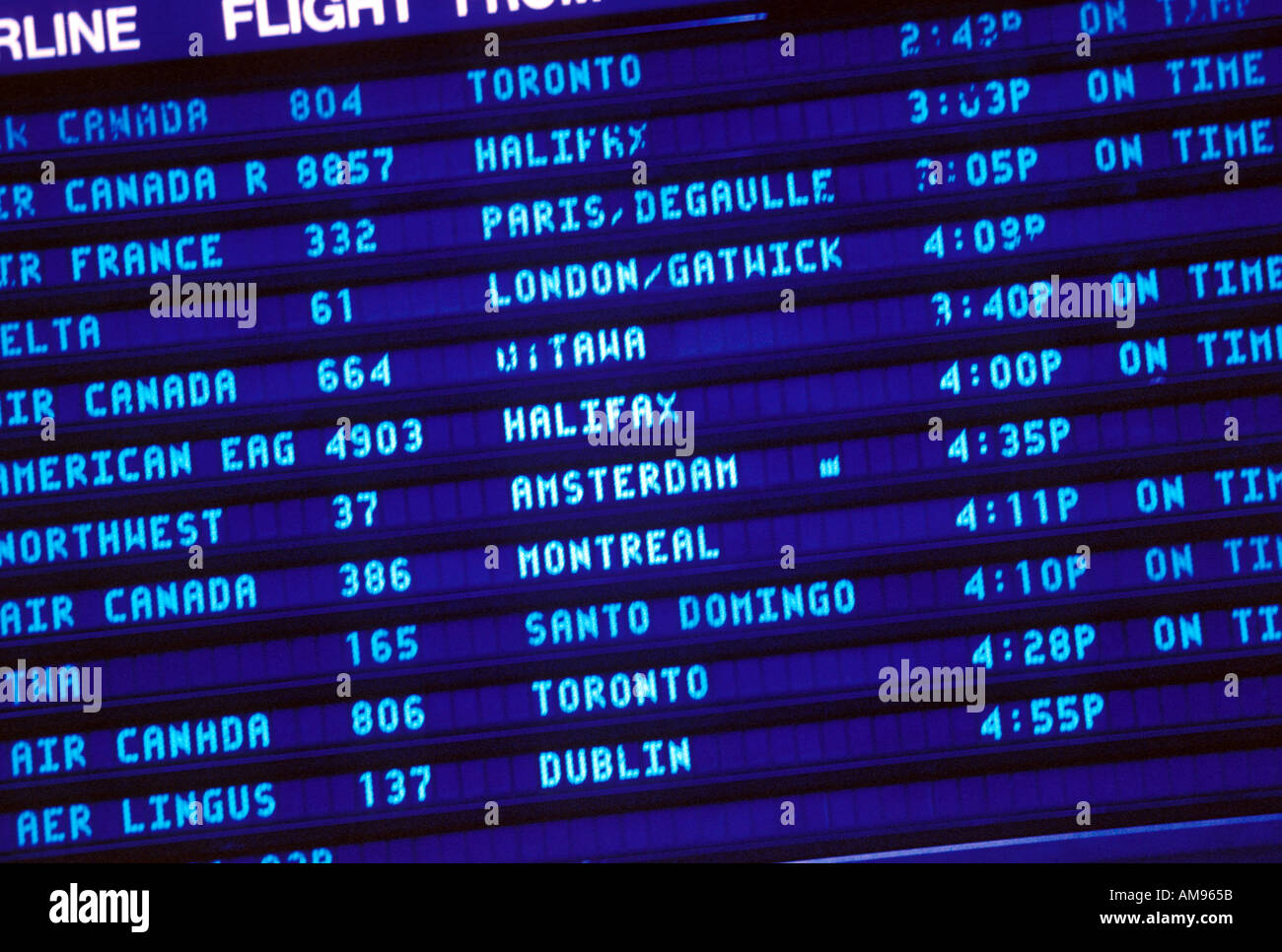 Airline Status board Barcelona International Airport Stock Photo