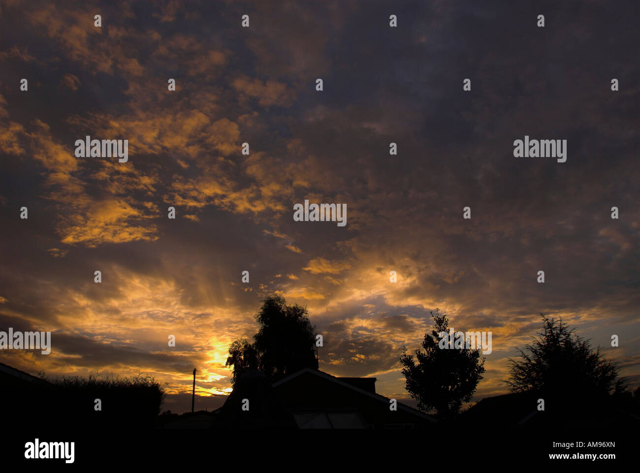 Sunrise sky and landscape. Stock Photo