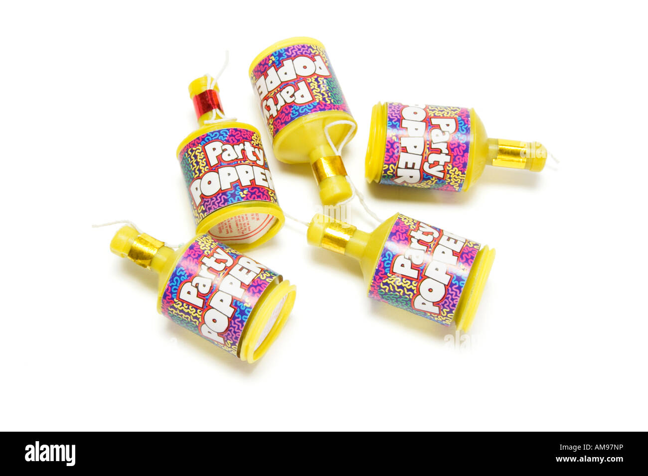 Party Poppers on White Background Stock Photo