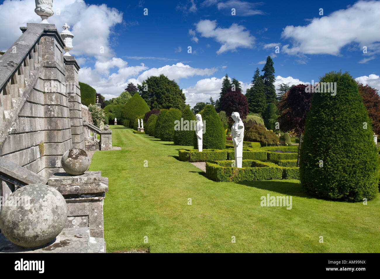 Statues Bordering Entrance To Drummond Castle Gardens, Perthshire