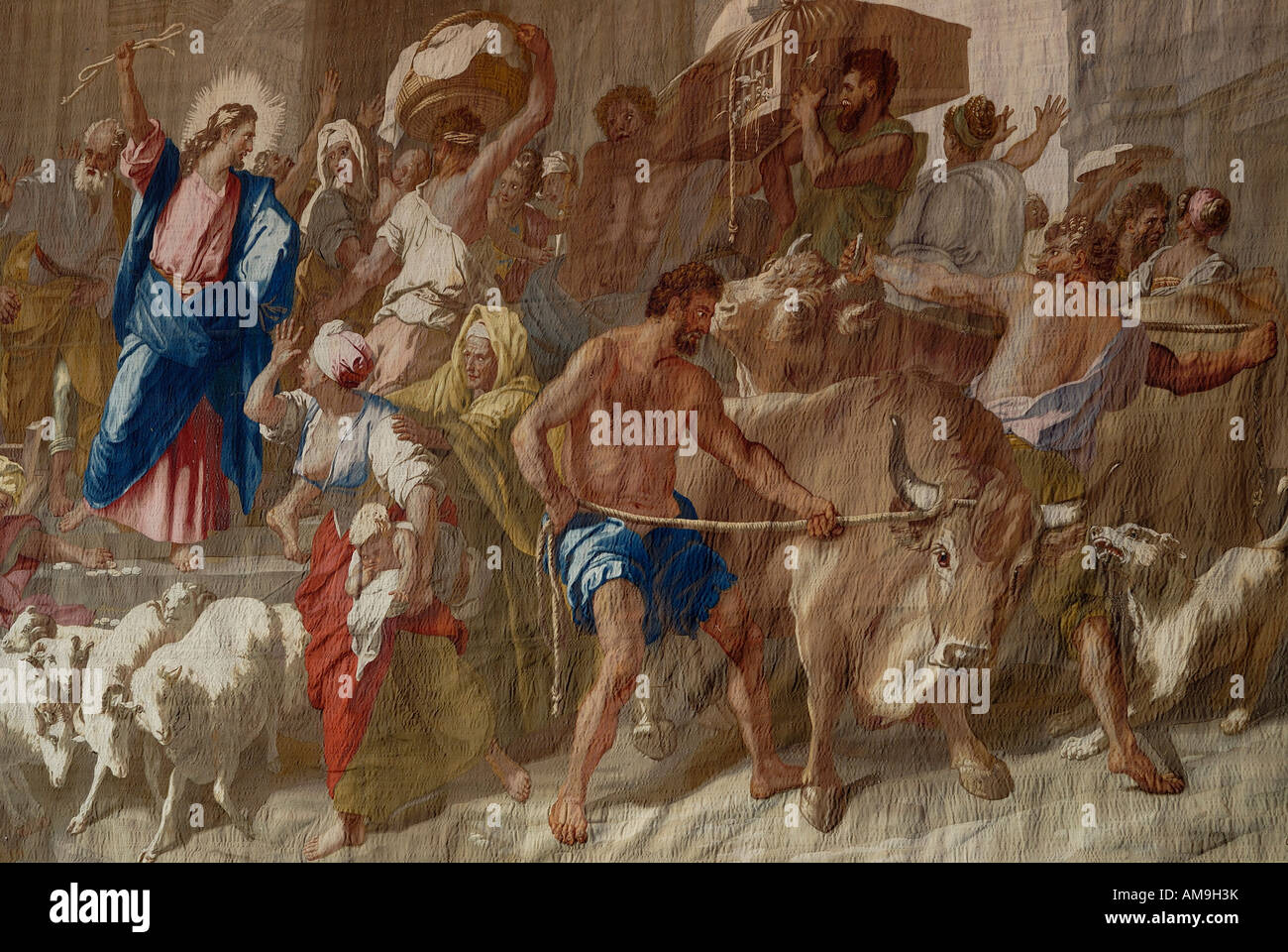 France, Paris, Les Gobelins, tapestry by Jean Jouvenet in chapel, Christ driving out merchants of the Temple Stock Photo