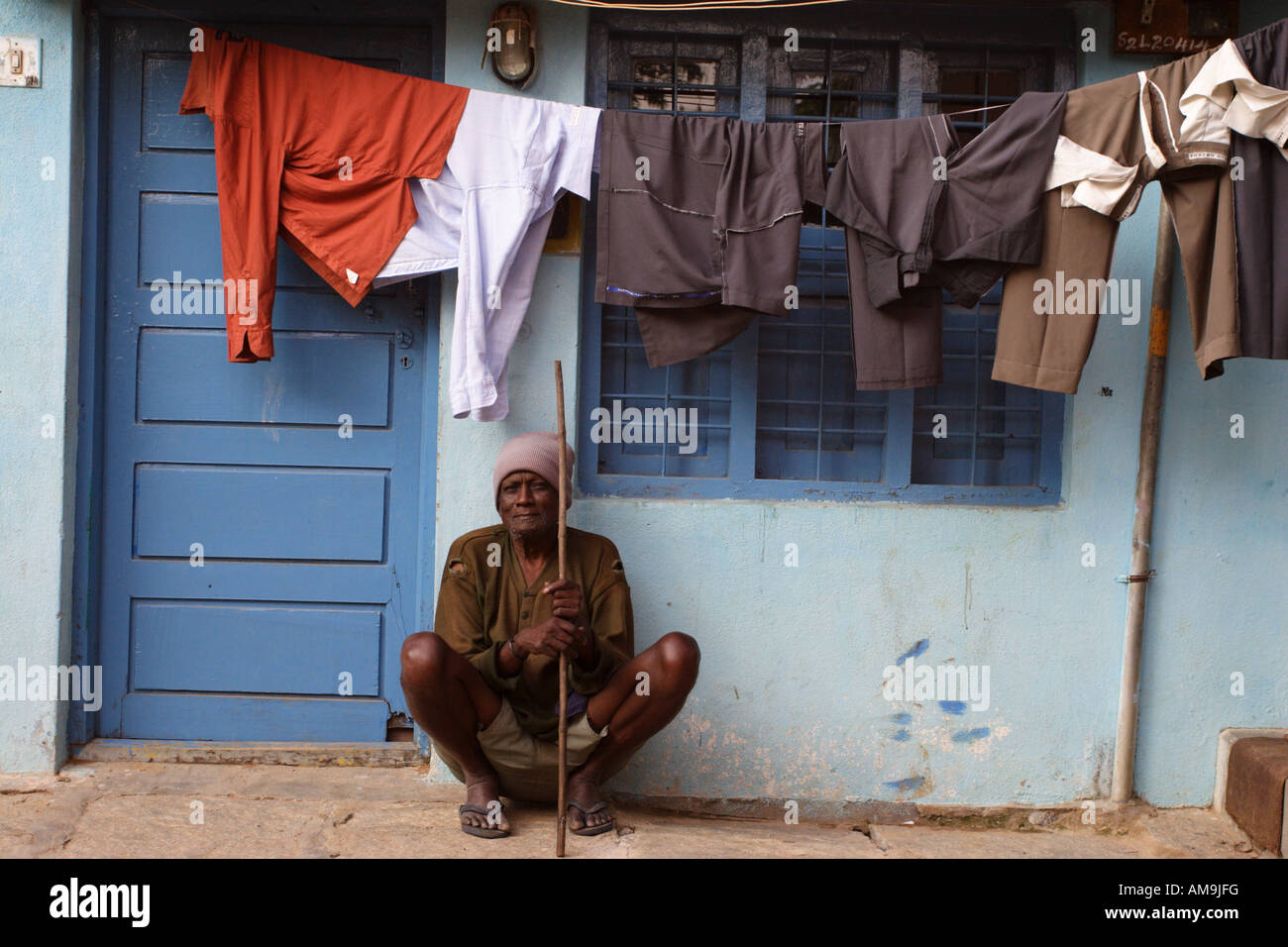 Elderly Man Sit Door Stock Photos Elderly Man Sit Door Stock