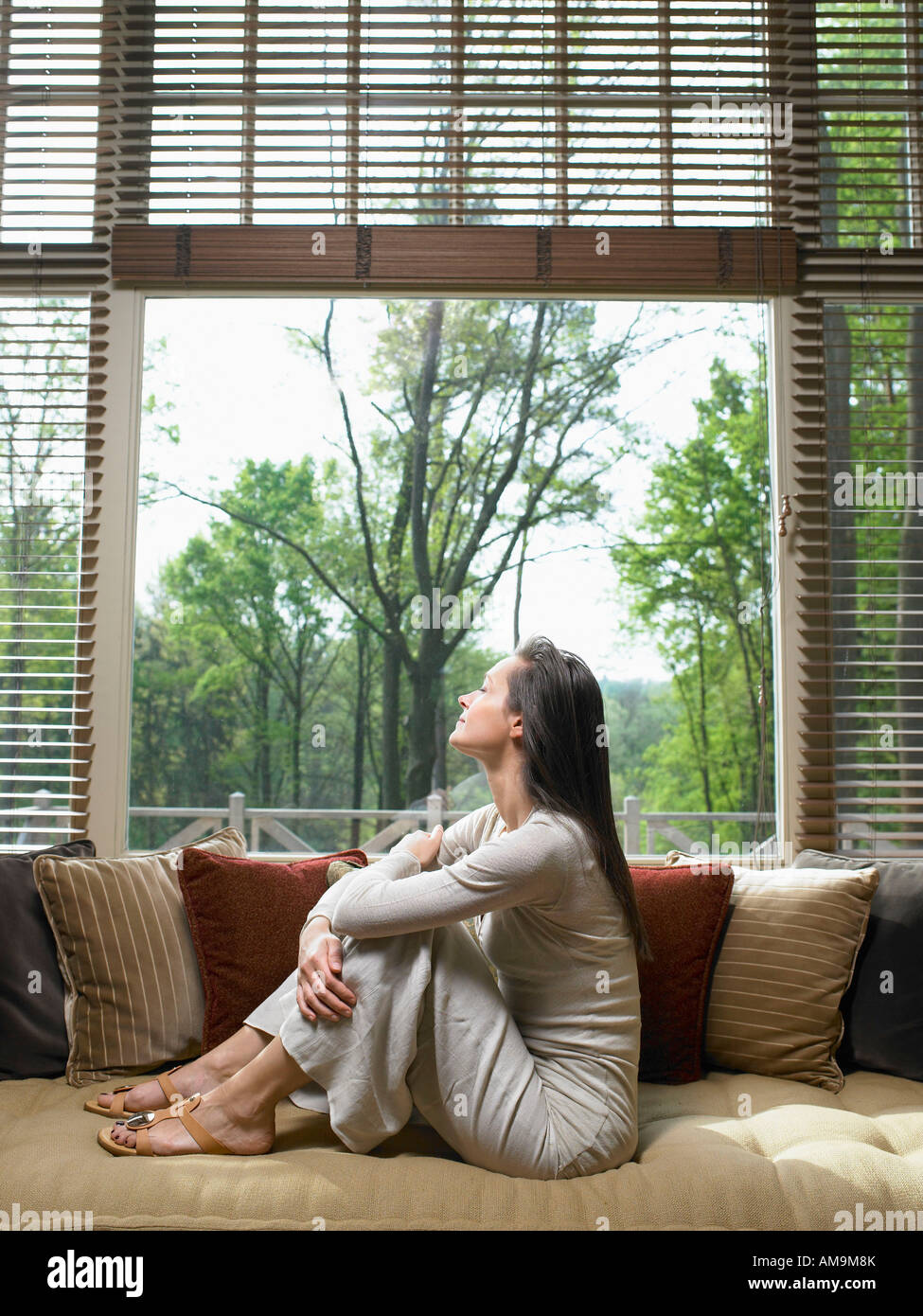 Woman on sofa in living hi-res stock photography and images - Alamy