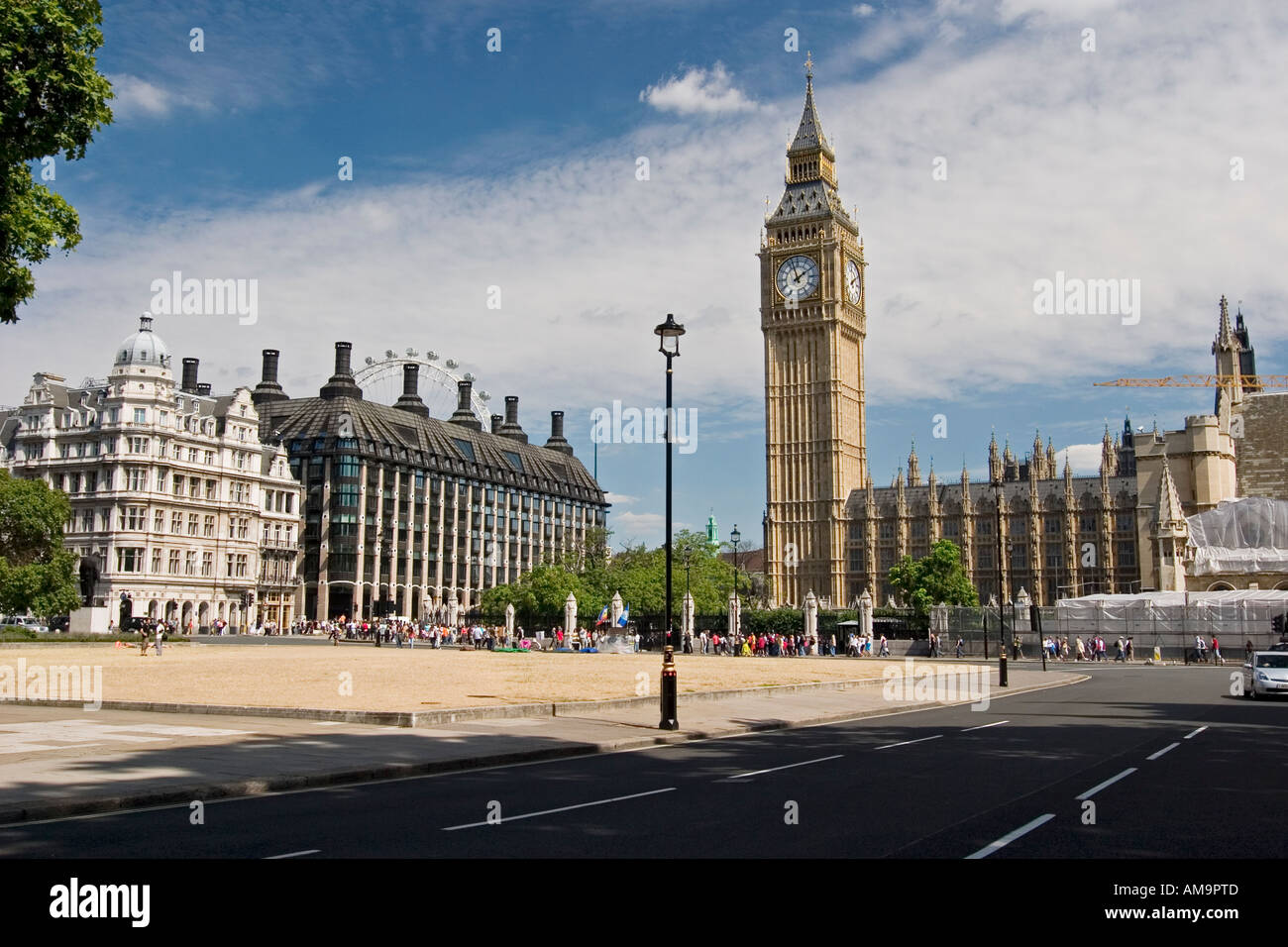 View across Parliament Square towards Big Ben and the Houses of Parliament London Stock Photo