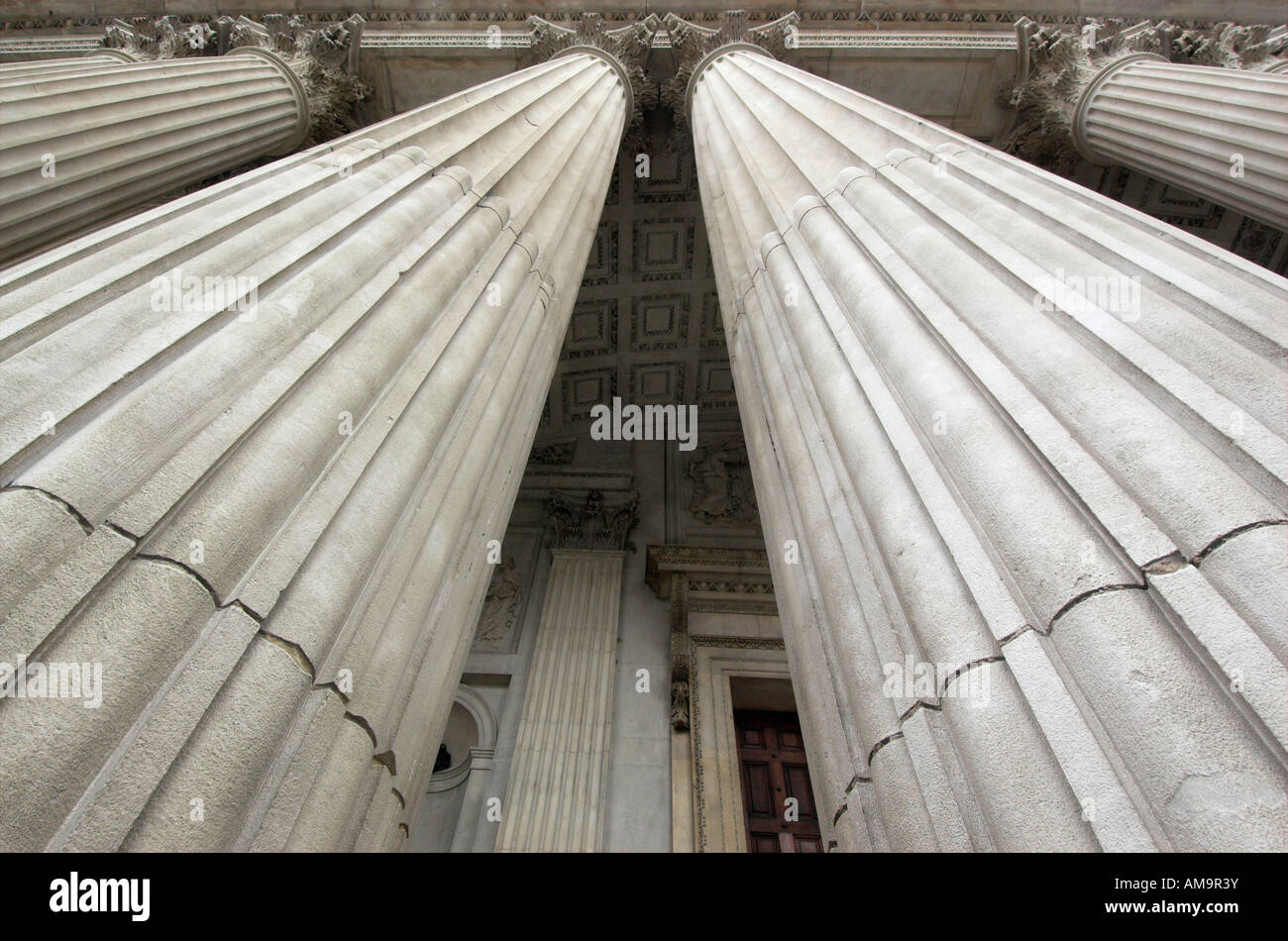 Looking up at the columns of St Pauls in London Stock Photo