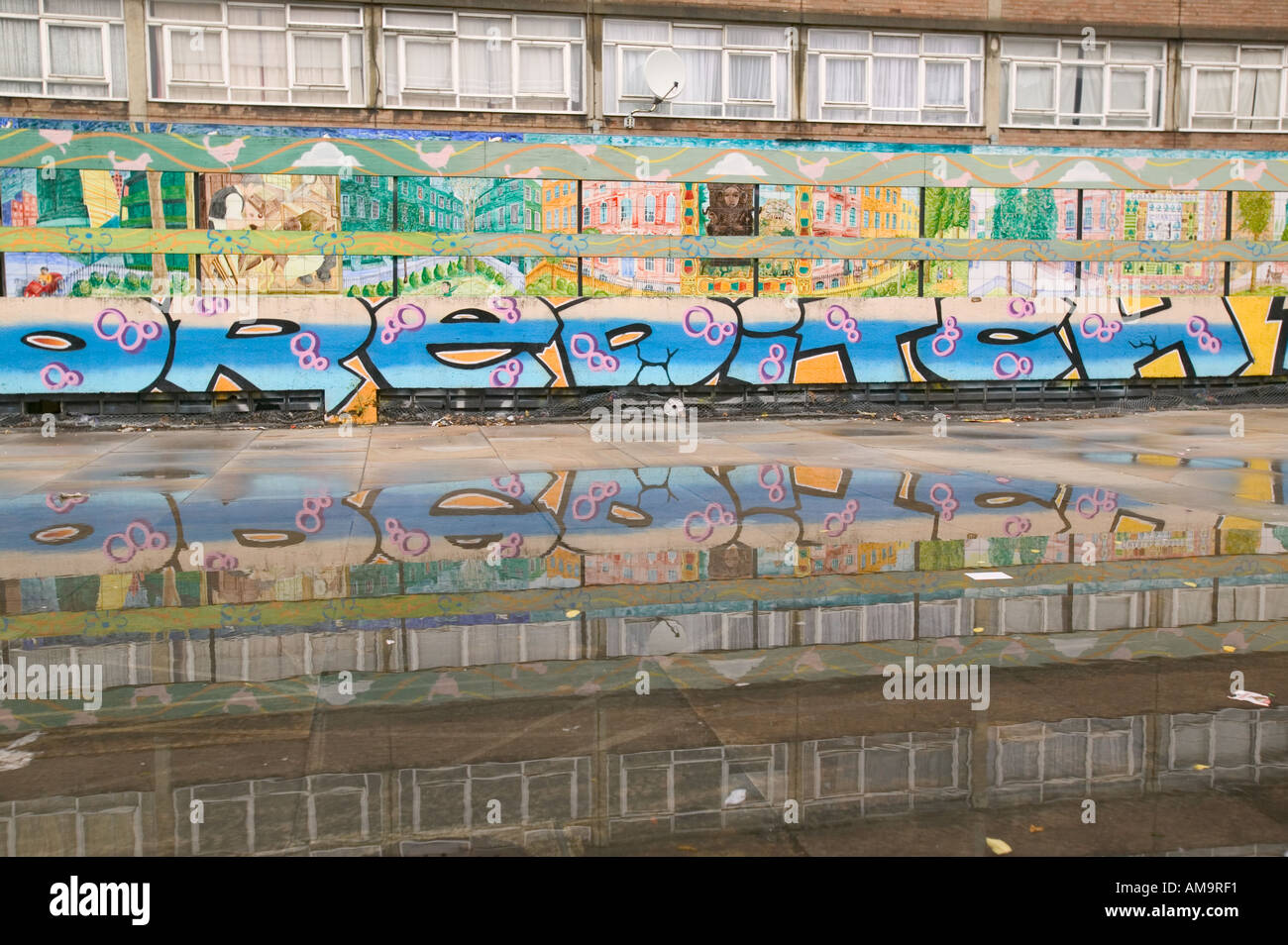 murals painted on run down council flats in the Borough of Hackney