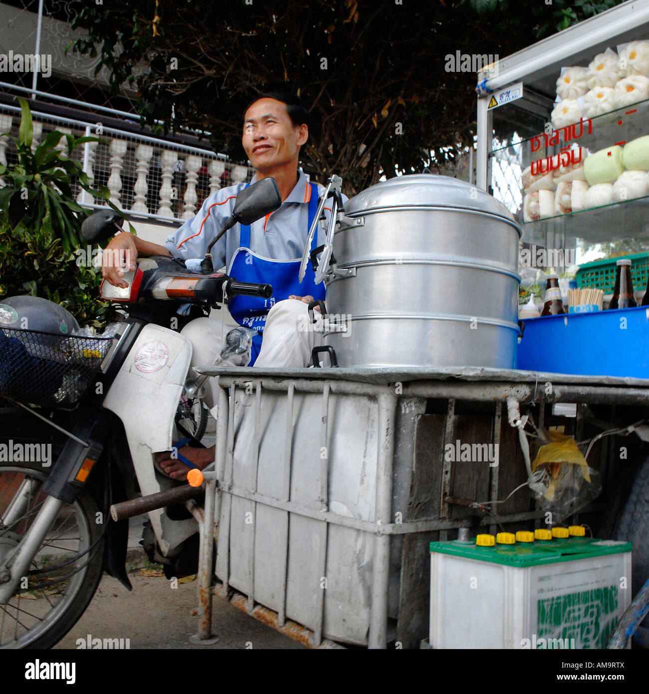 food vendor with stall on side of a motorbike, chiang mai, thailand Stock Photo