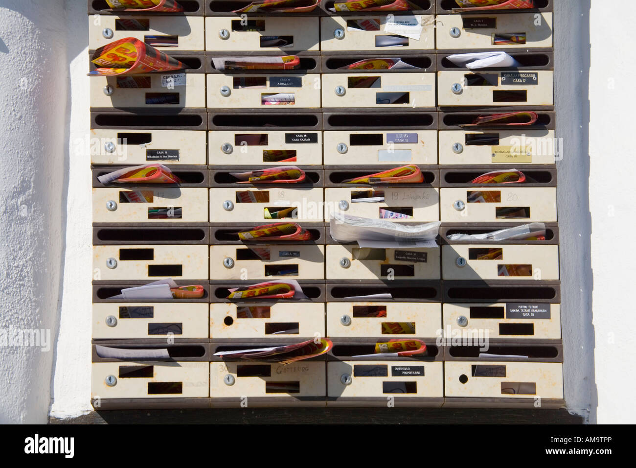 Letter boxes outside apartment block Stock Photo Alamy