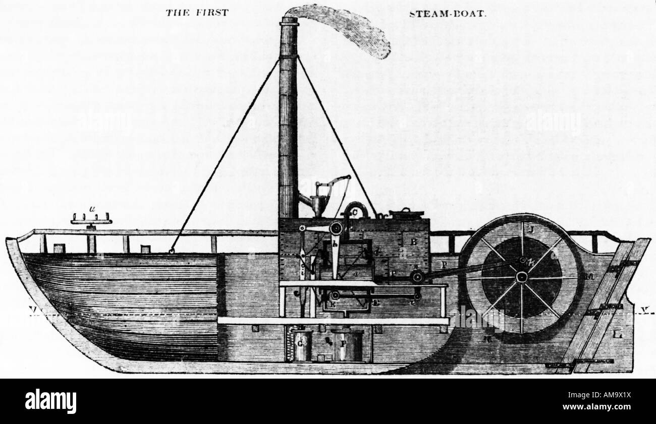 The Charlotte Dundas the first steam boat built by William Symington in 1802 shown in an engraving by his son in 1832 Stock Photo